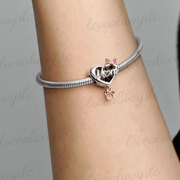 Pandora Disney Minnie Mouse Mom Heart Charm|Pendant|Two-tone - Picture 2 of 2